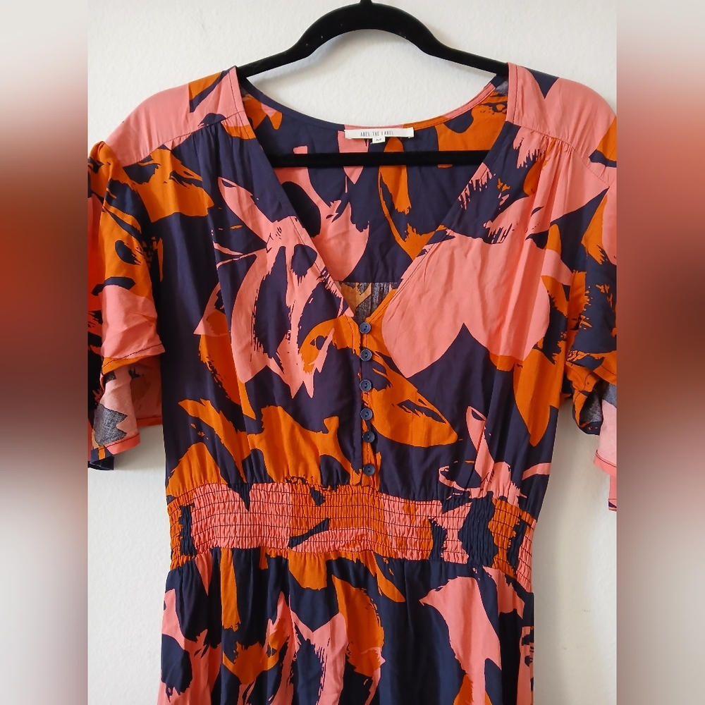 ABEL THE LABEL Floral Midi DRESS Anthropologie BEACHY TROPICAL Women's Size M - Picture 4 of 10